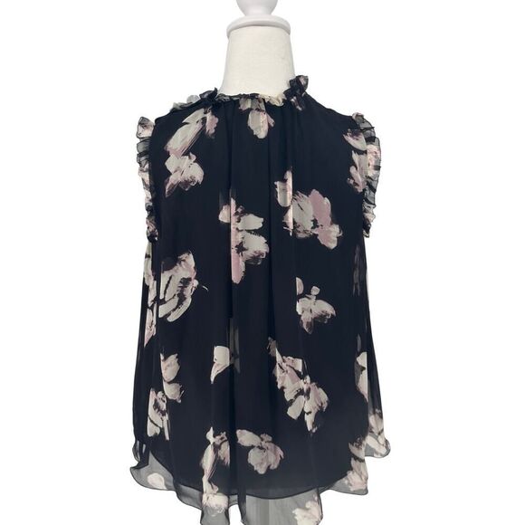 🌸 KATE SPADE Madison Ave Collection Floral Ruffle Blouse S Black Pink Chiffon - Picture 6 of 10